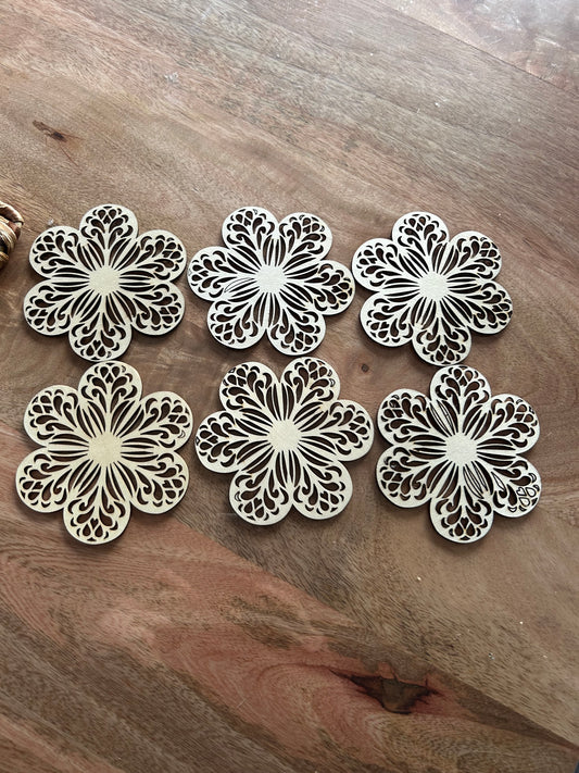 Dessous de verre fleurs en bois